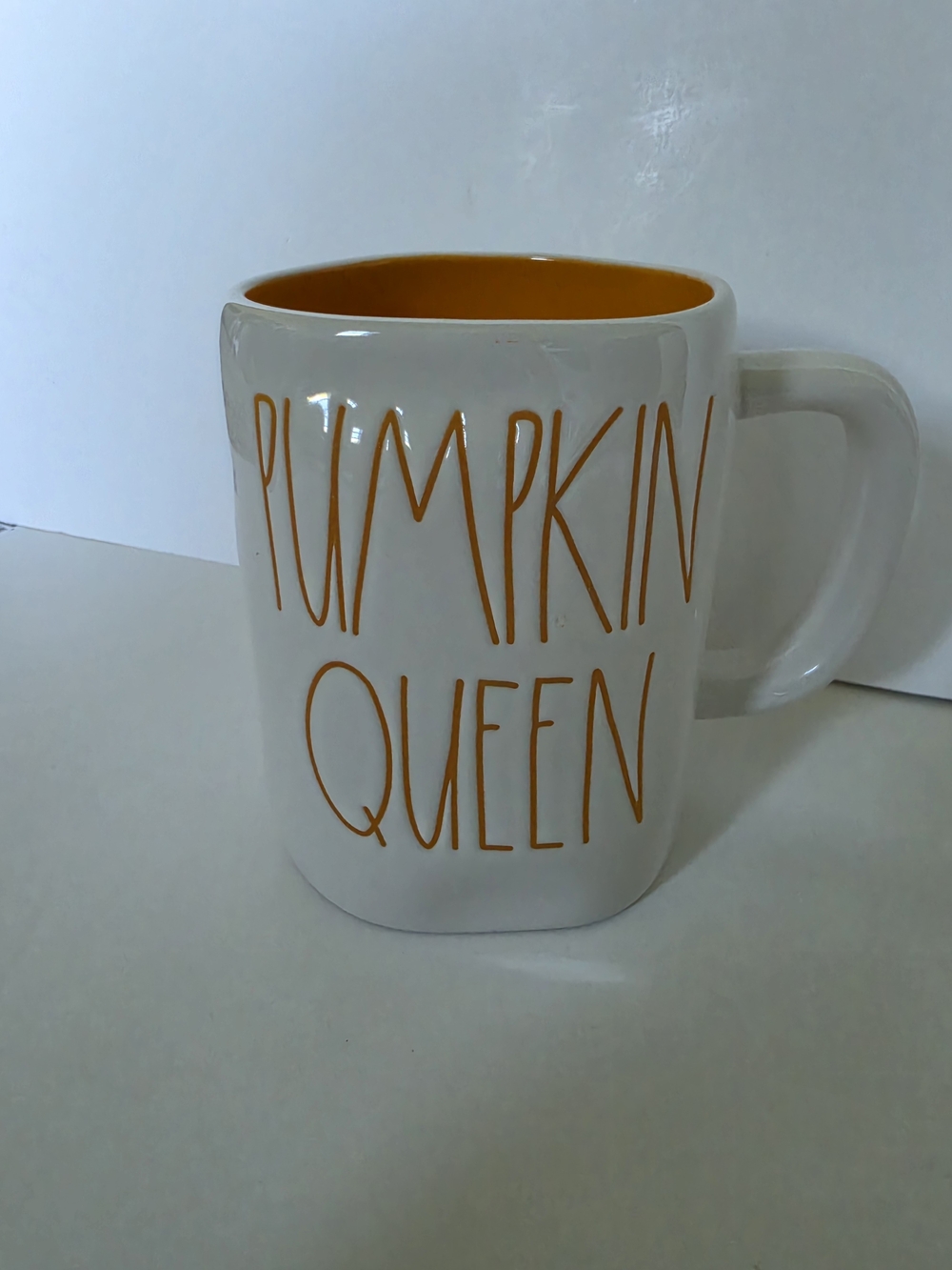 Rae Dunn Pumpkin Queen Mug - White and Orange